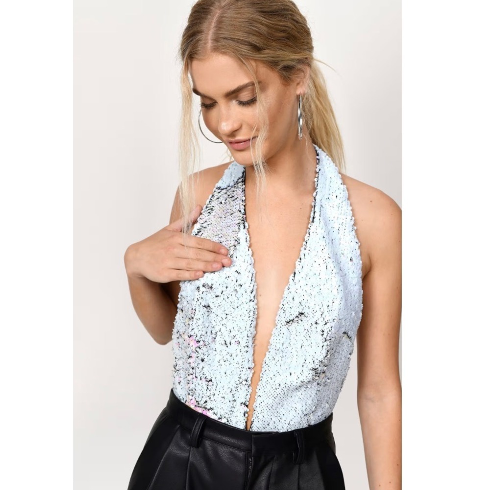 Tobi Women's Bad Intentions Reversible Bodysuit Silver Large Mermaid festival‎